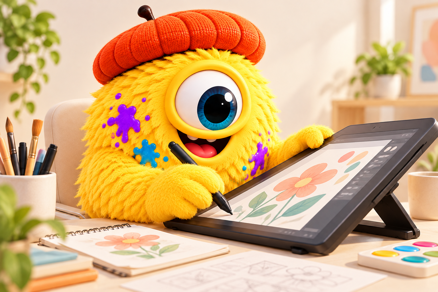 ペンタブレットでイラストを描くクリエイティブ型のモンスター